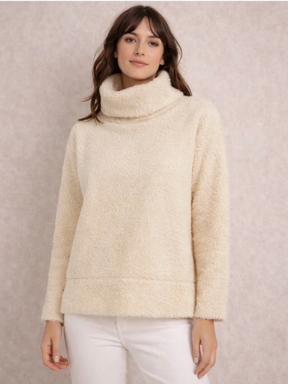 Tuckernuck Rollins Funnel Neck Sherpa Pullover Sweater Small Cream Teddy Relaxed